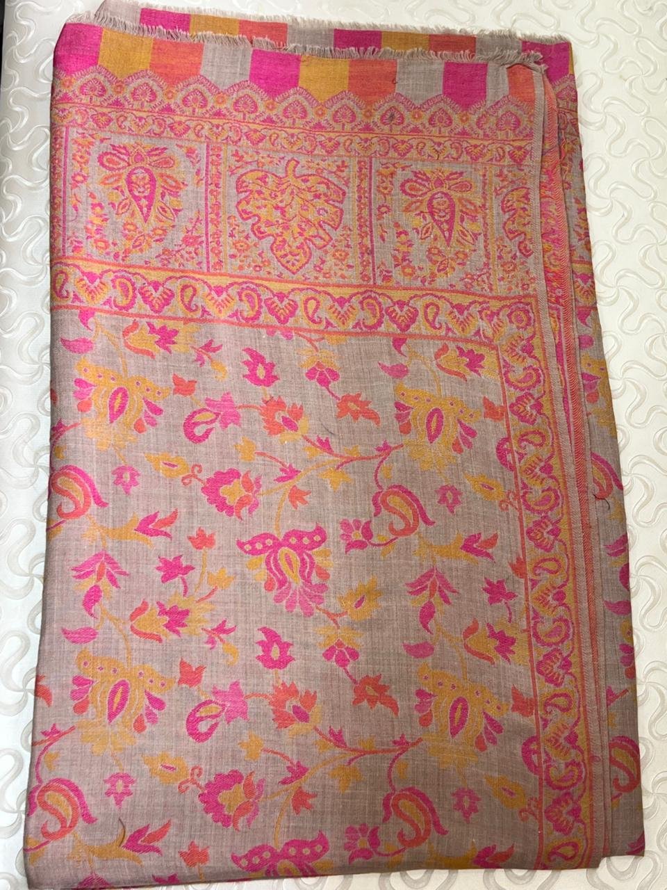 Authentic Pashmina Woolen pink Shawl with Traditional Fine Embroidery
