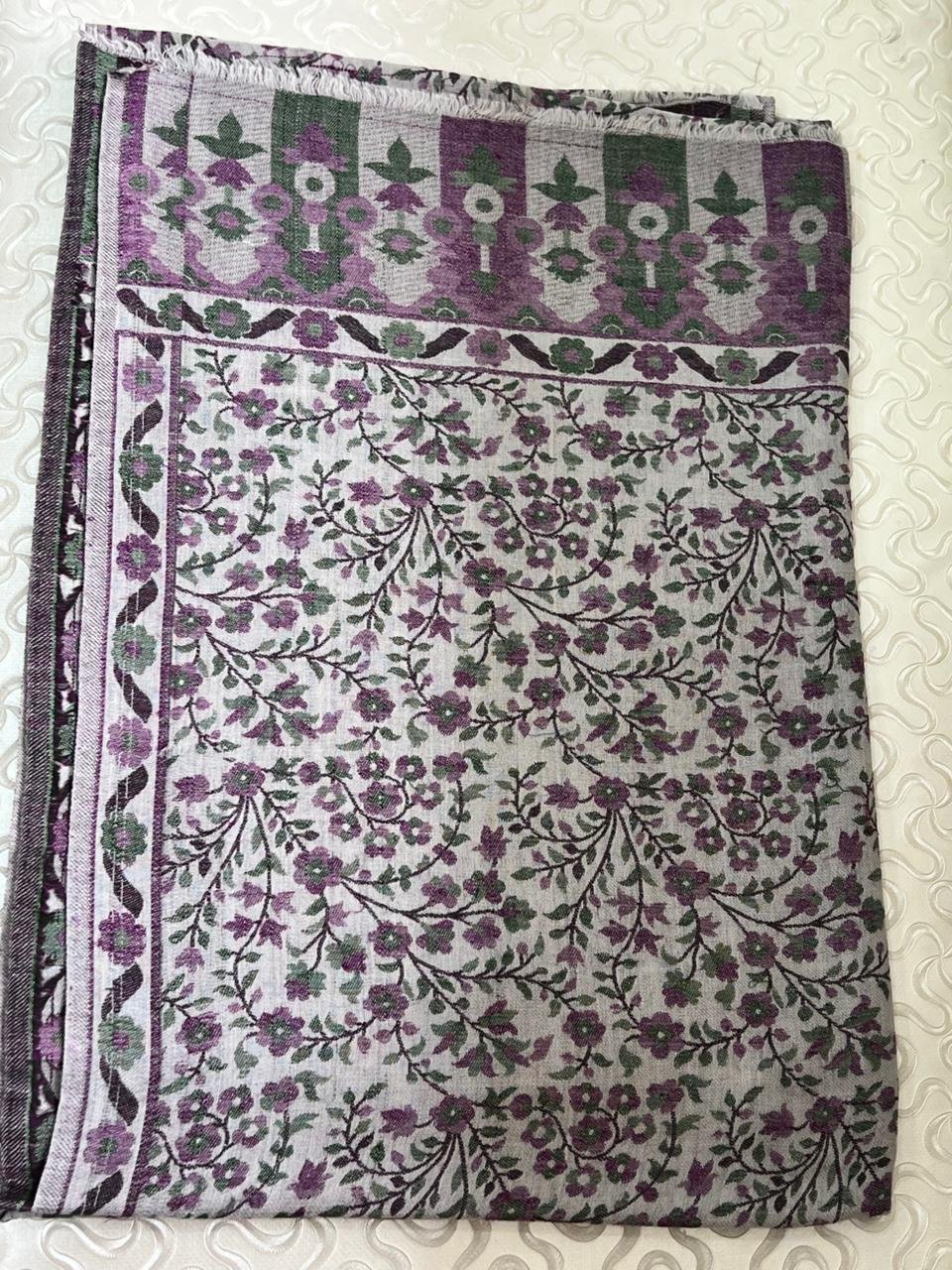 Soft Pashmina Woolen Light-purple Shawl with Elegant Embroidered Finish